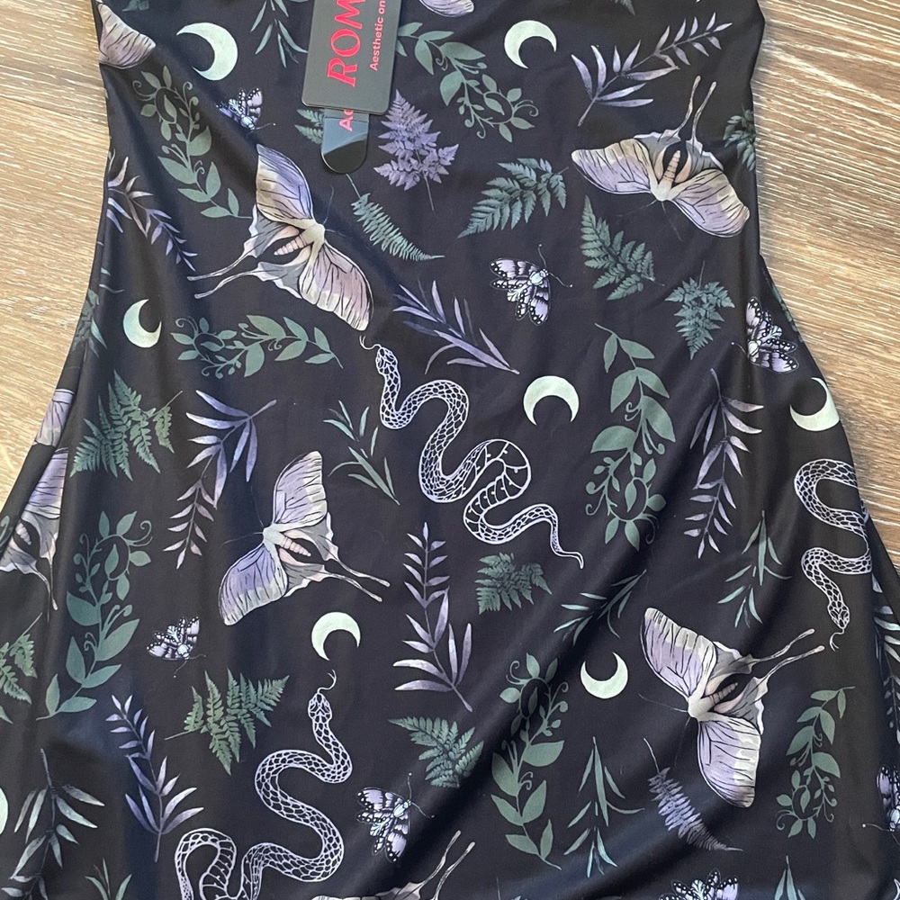 ROMWE Black Slip Dress with Moon, Snake & Moth Print - Picture 2 of 6